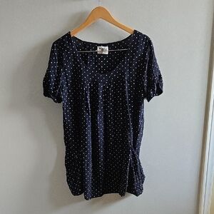 Holding Horses Navy and White Polka Dot Short Sleeved Shirt Size Large